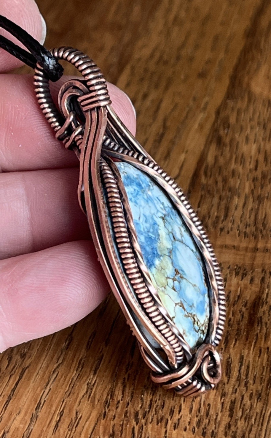 Blue Jasper (dyed) ~ Handmade Copper wire wrapped pendant jewelry 3g