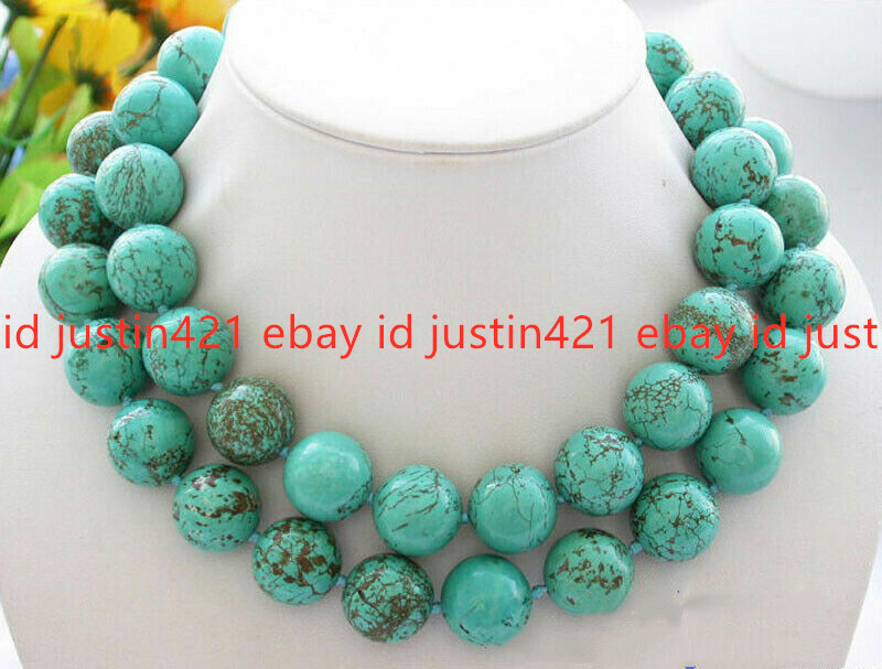 Genuine 12mm Natural Blue Turquoise Gemstone Round Beads Necklace 16-36″