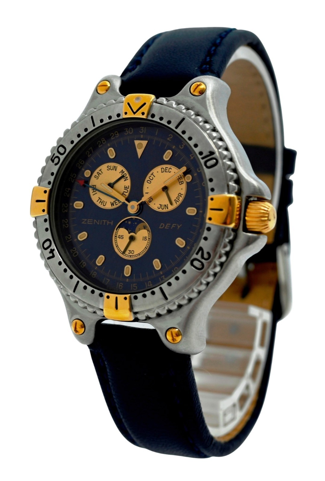 Zenith 39mm Men’s Defy Triple Calendar Blue Moon Phase Watch! Ref: 19.2000.393!
