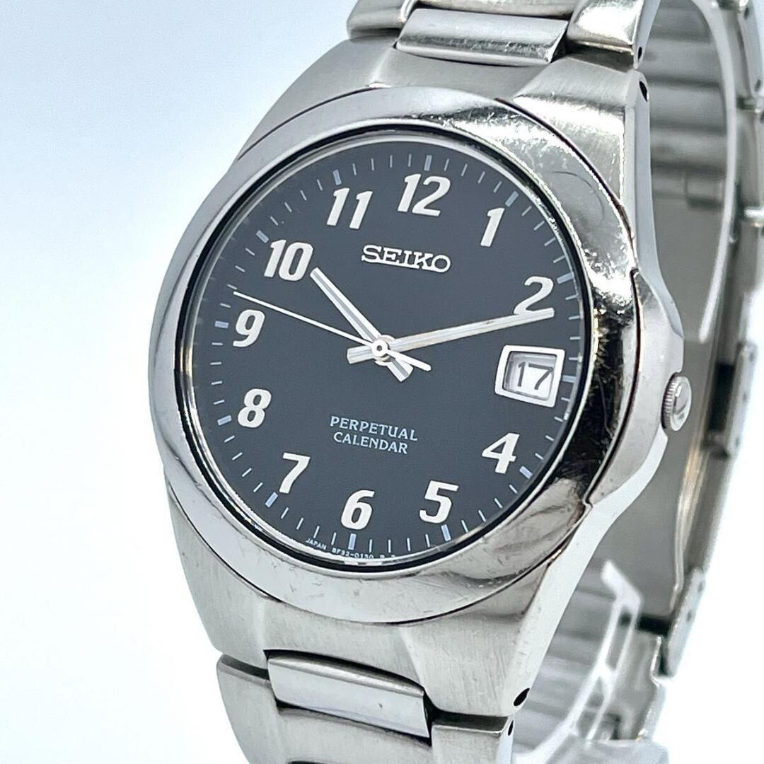 SEIKO Authentic Perpetual Calendar Quartz Black Dial Stainless Steel Watch 8F32