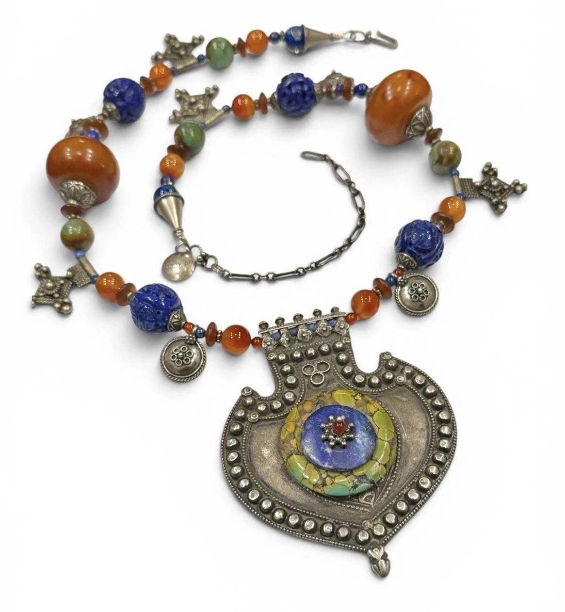Jody P Artisan Tribal Fusion Ethnic Statement Necklace with Mixed Stone Beads