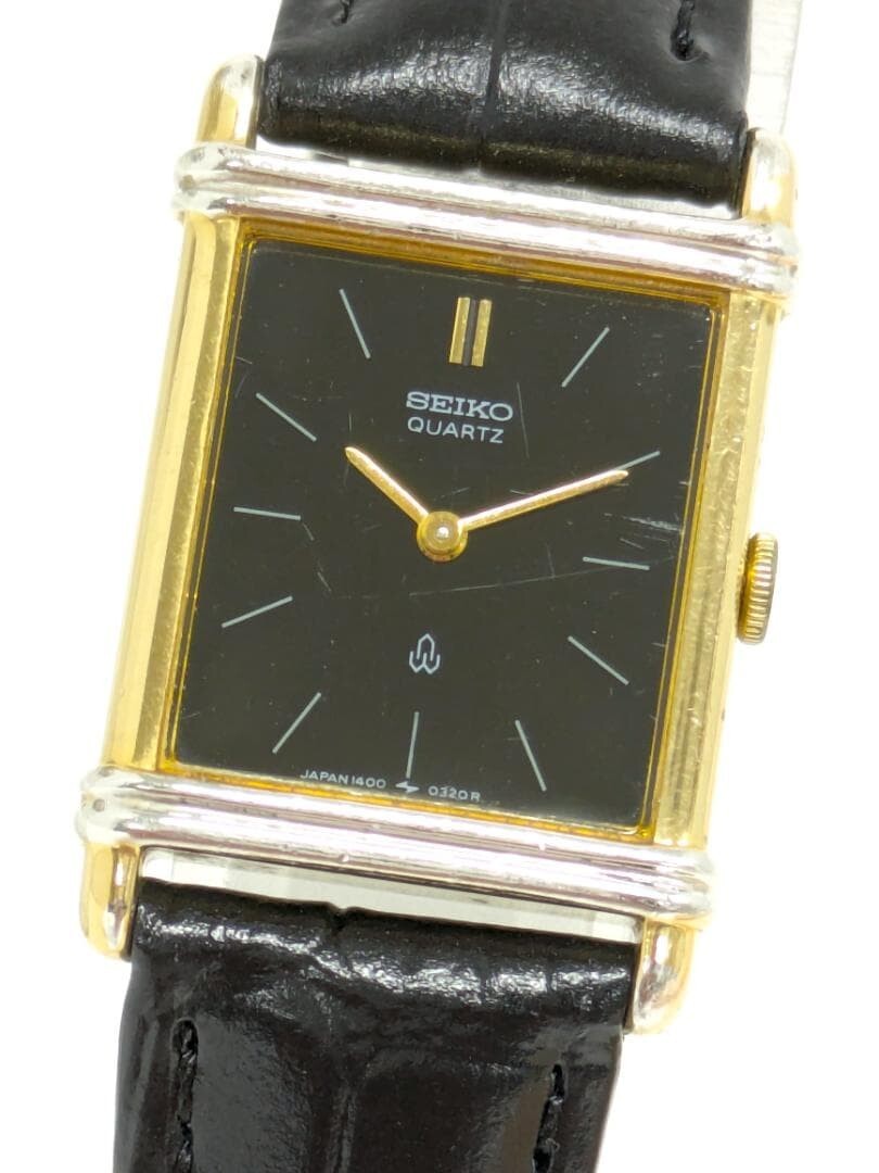 SEIKO 1400-5240 Rectangular Wristwatch Black Quartz From Japan