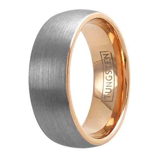 Tungsten Men’s Ring Rose Gold Plated Brushed Wide Center Stripe Band Size 9-13