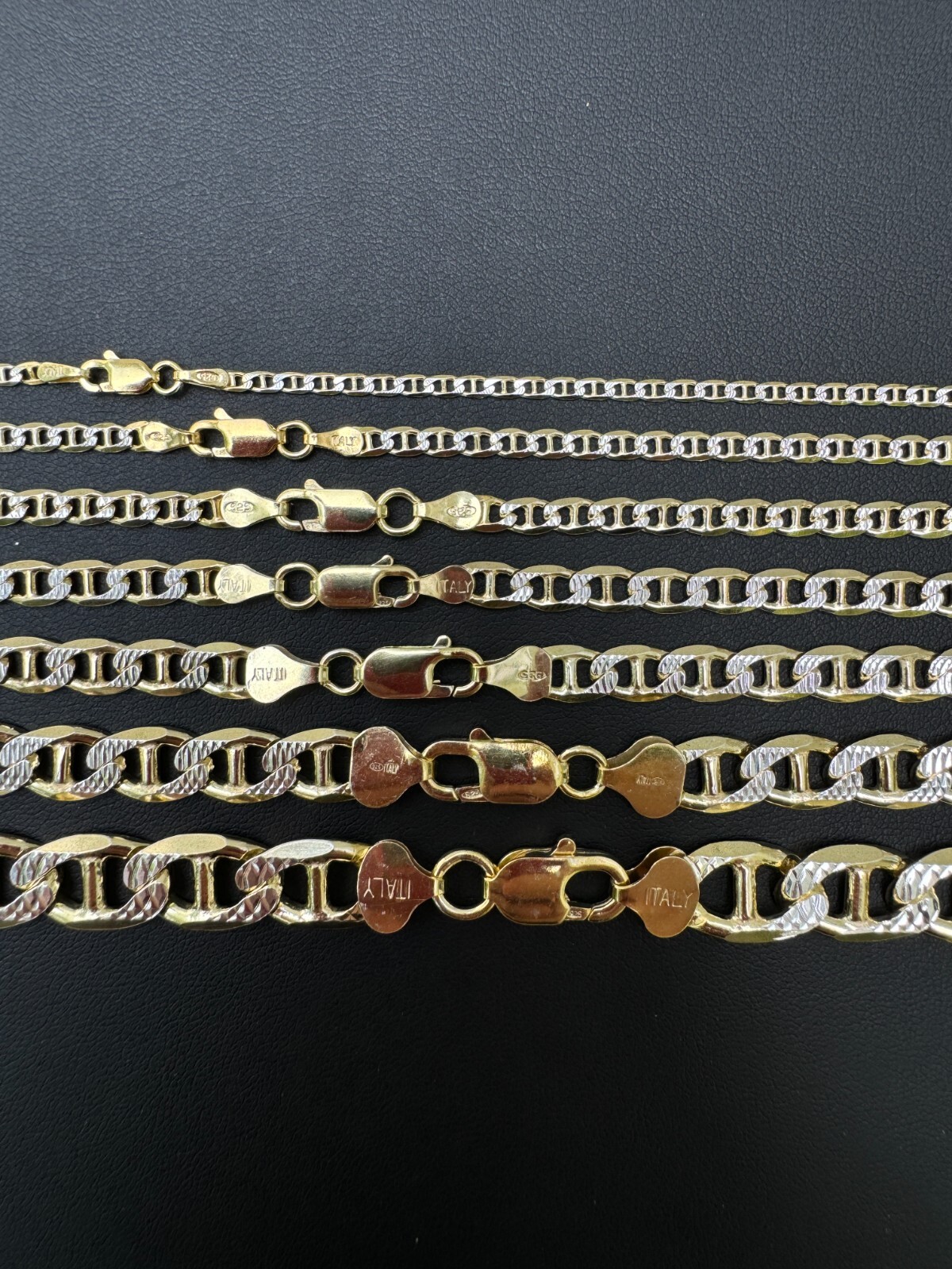 925 Sterling Silver 14k Gold Plated Two Tone Diamond Cut Mariner Chain Bracelet