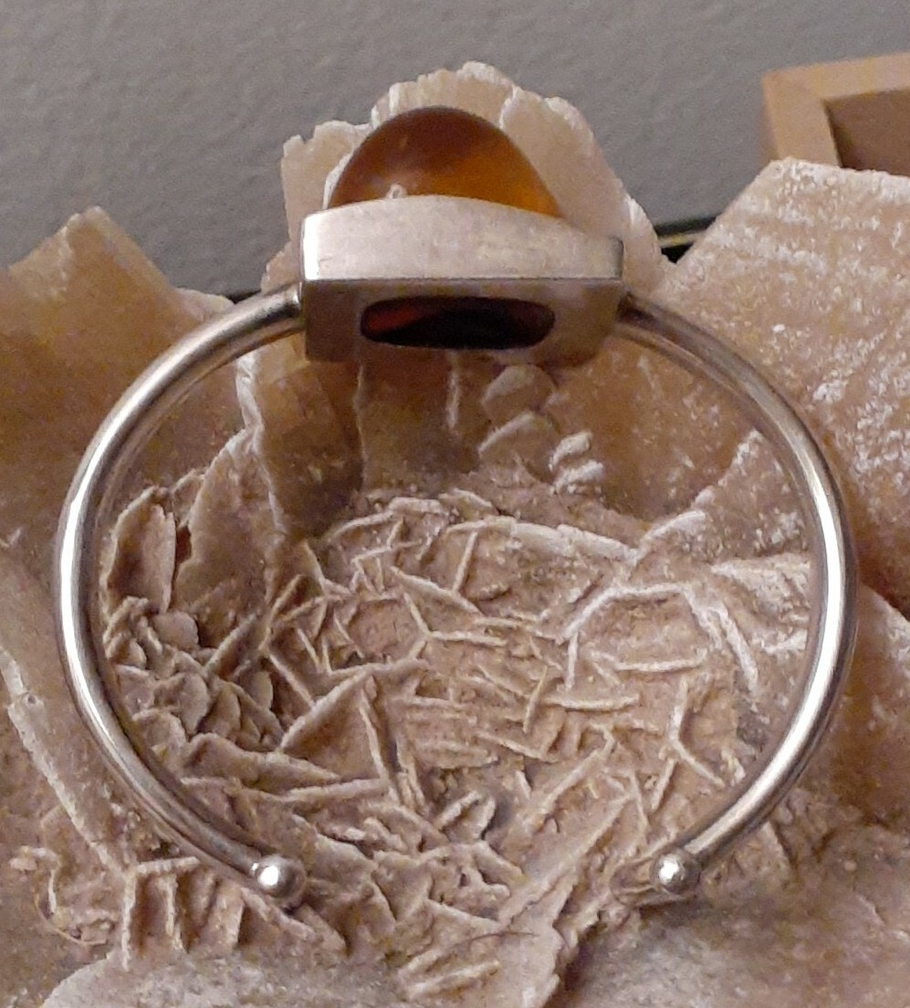 Vintage Sterling Silver Polish Honey Amber Cuff Bracelet Size Large