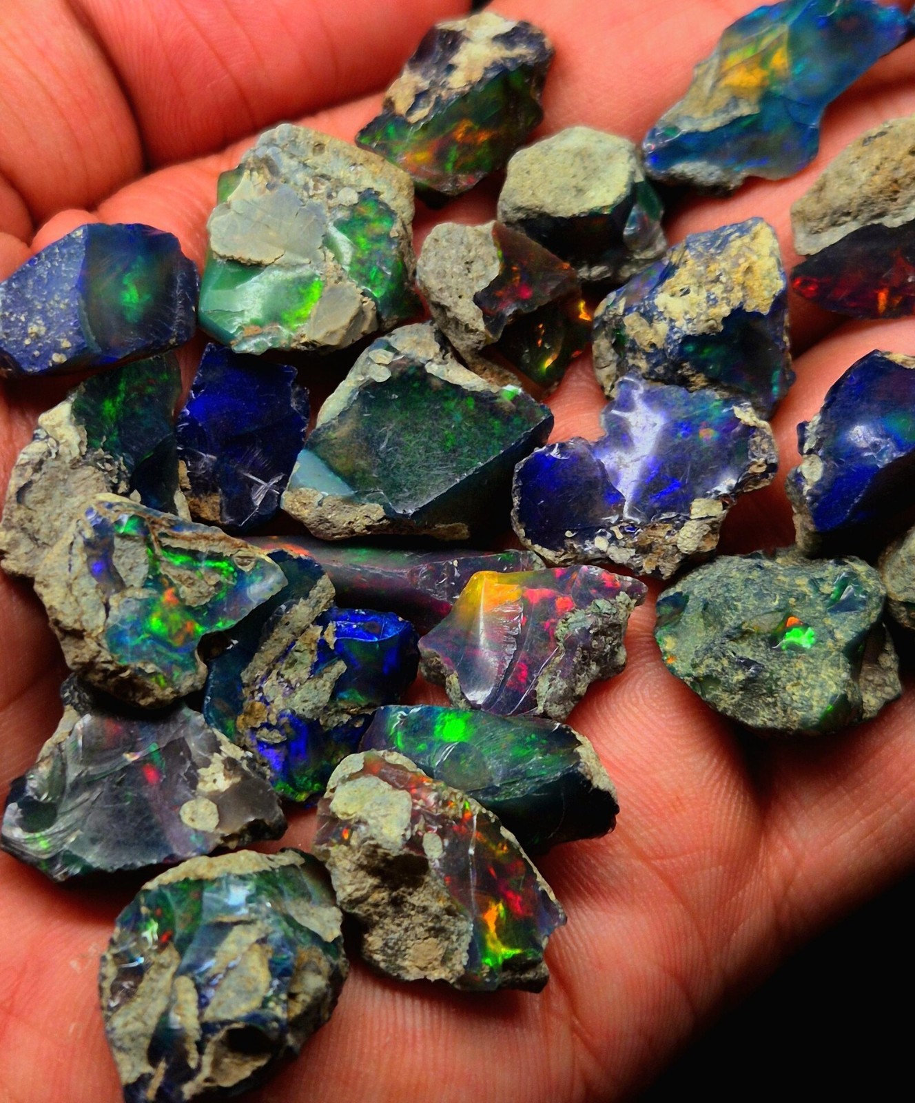 Natural Ethiopian Black Fire Opal Rough Lot 100 Carats A++ Dry Opal Wholesale