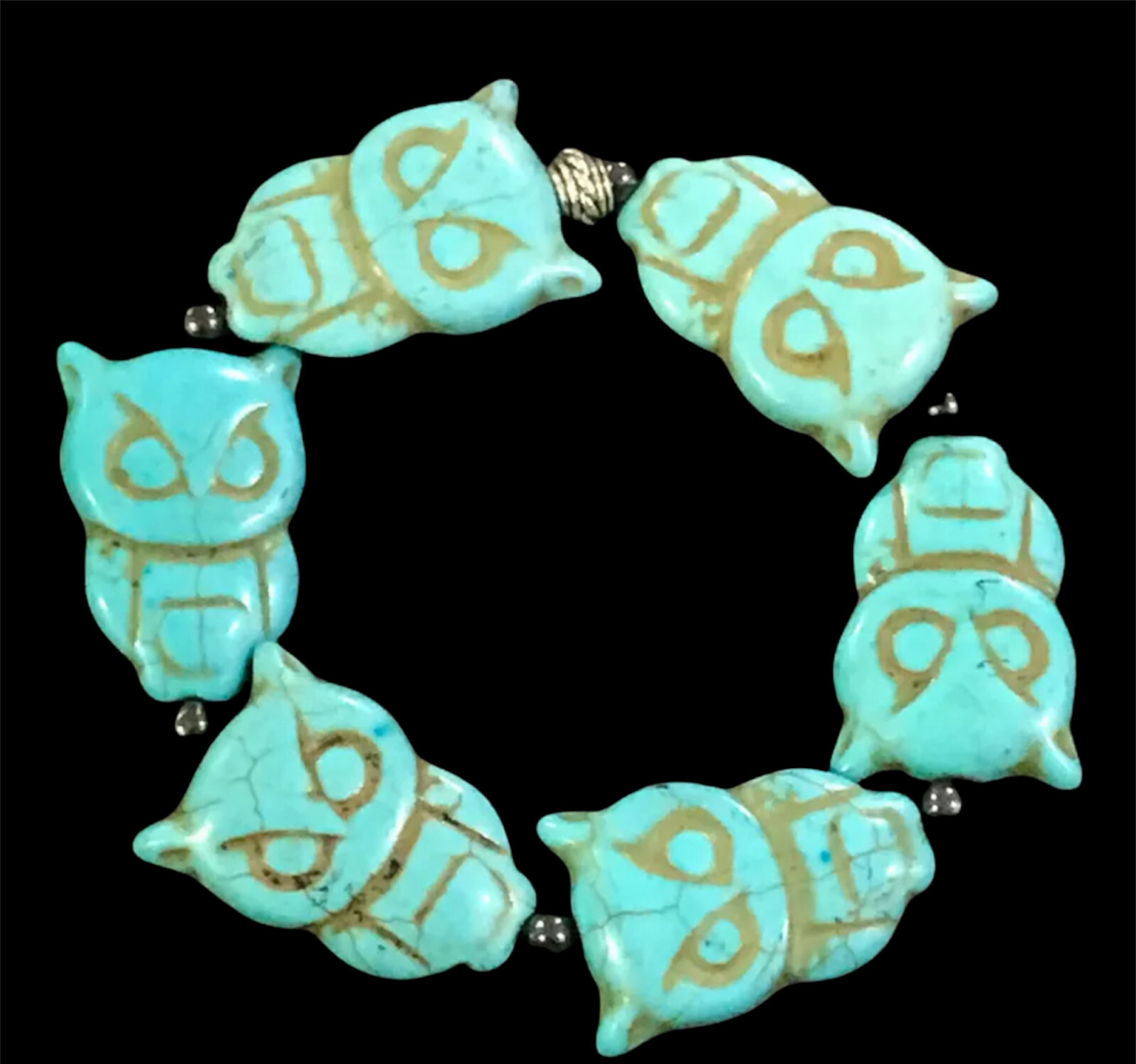 Blue Howlite Turquoise Gemstone Owel – 6″ Beaded Stretch Bracelet