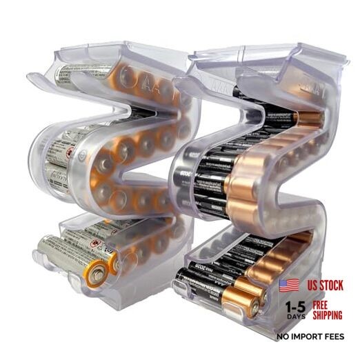 Battery Ladder Organizer Case for Batteries – Stackable or AA & AAA 2 – Pack