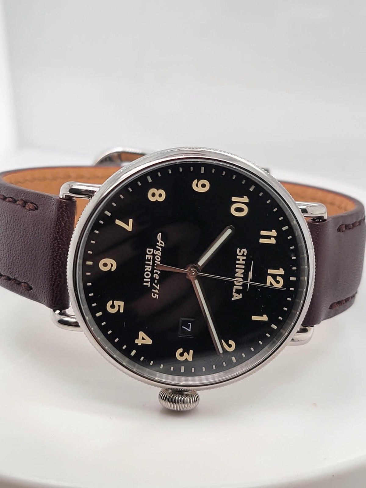 Shinola Runwell 43mm S0100403297 Argonite-715 Black Dial Brown Leather Watch