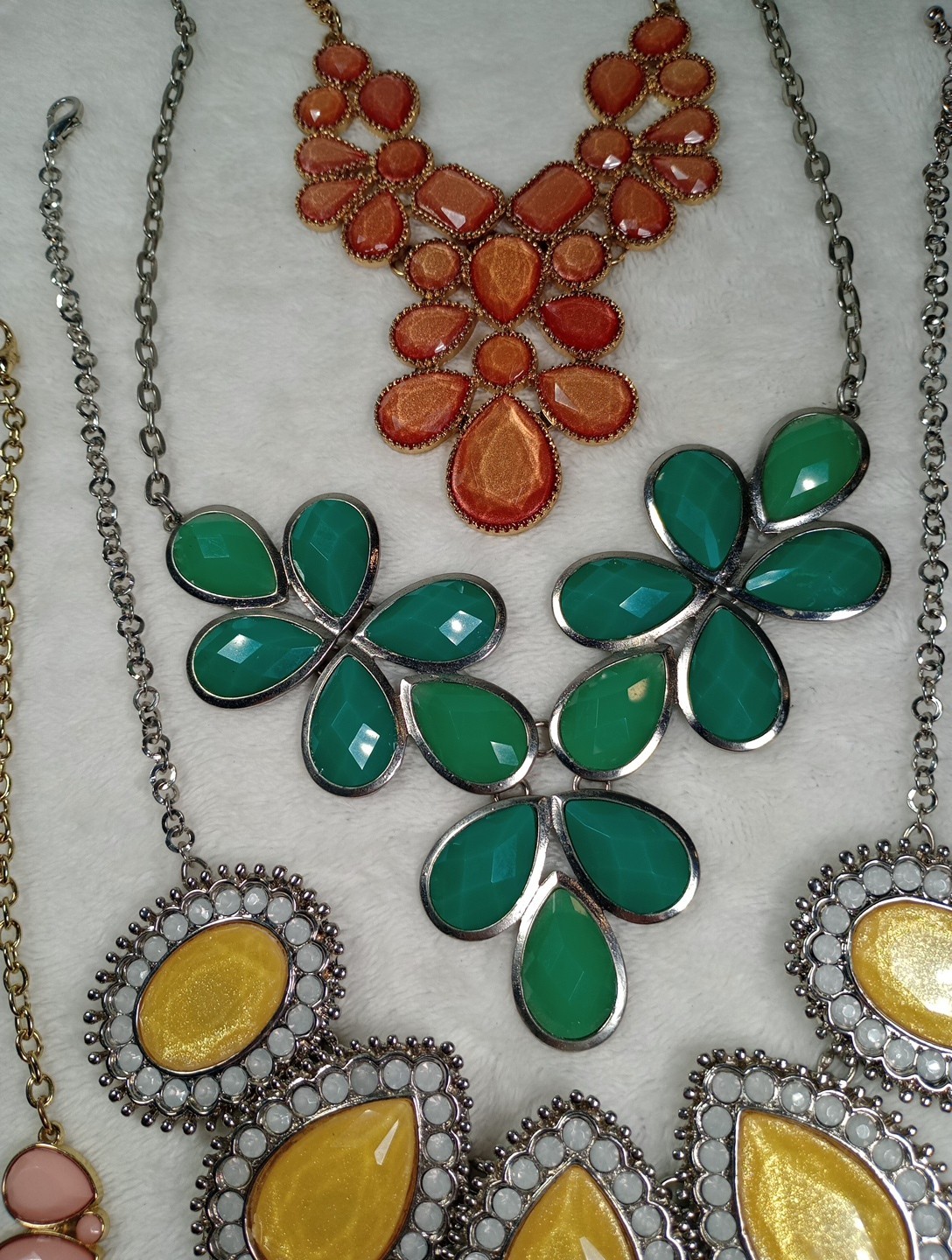 4 Statement bib Necklaces Lot Pink Green Orange Yellow Chunky Fashion Jewelry