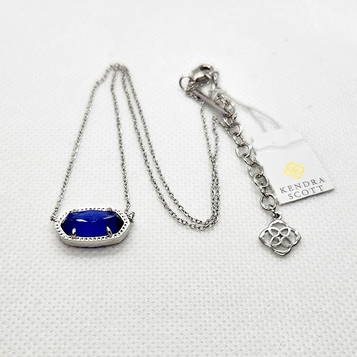 New Kendra Scott Elisa Silver Pendant Necklace In Cobalt Blue
