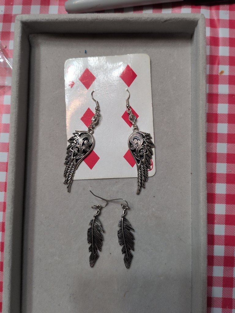 Vintage Silver-Tone Wing and Feather Earrings Set