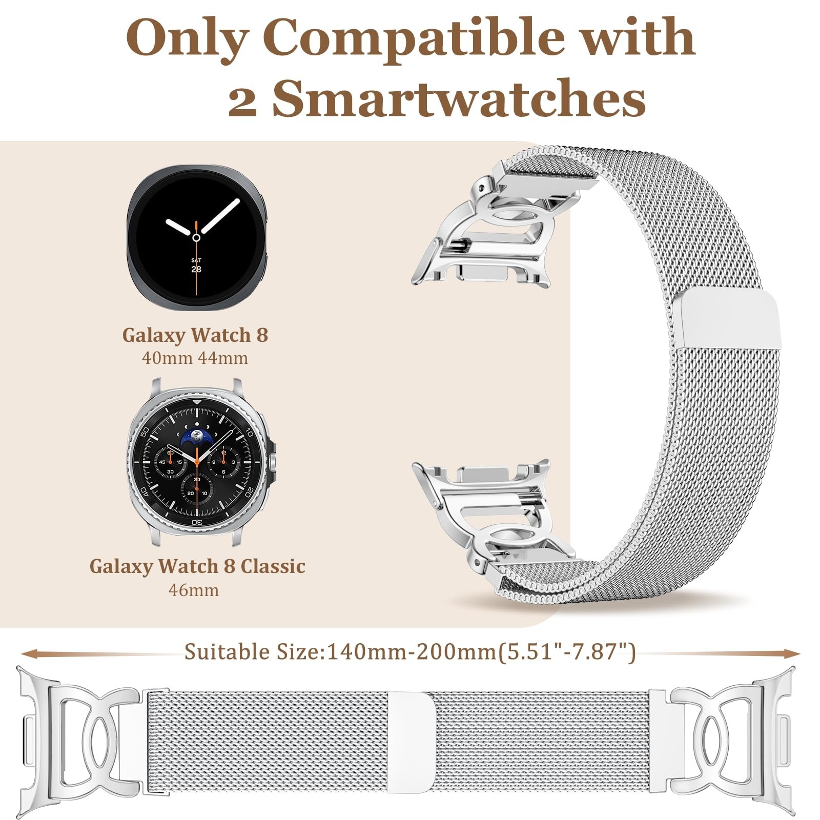 Metal Strap for Galaxy Watch 9/8, Milanese Magnetic Band 40mm/44mm/46mm, Unique