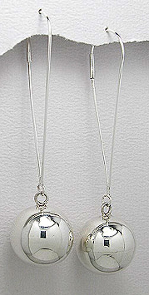 Solid Sterling Silver 18mm Shiny Ball Drop Dangle Earrings 8g Flirty 2.75″ LONG