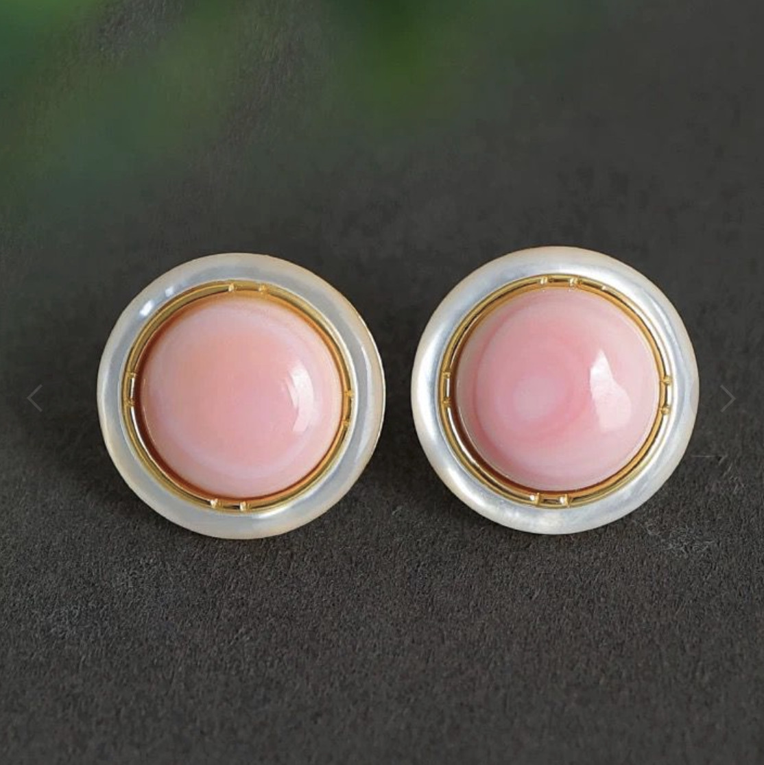 classic pair of 21mm pink conch pearl stud earring 925s(ryj)
