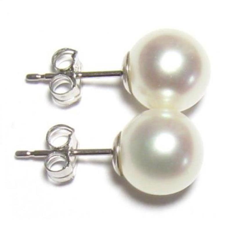 8.5-9.0mm Authentic AAA Japanese Akoya White Pearl Earring Studs in 14K Gold