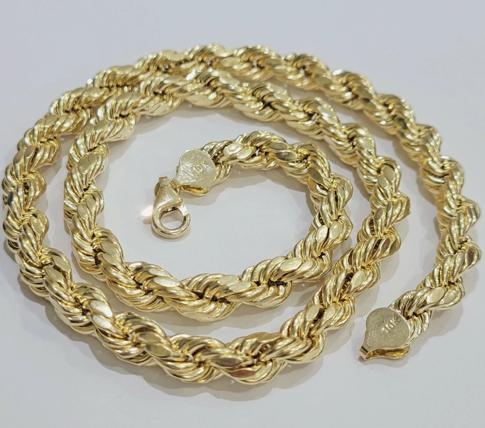 REAL 10K Yellow Gold Rope Chain Necklace 8mm 22″ Inc Diamond Cut Men Women Gift