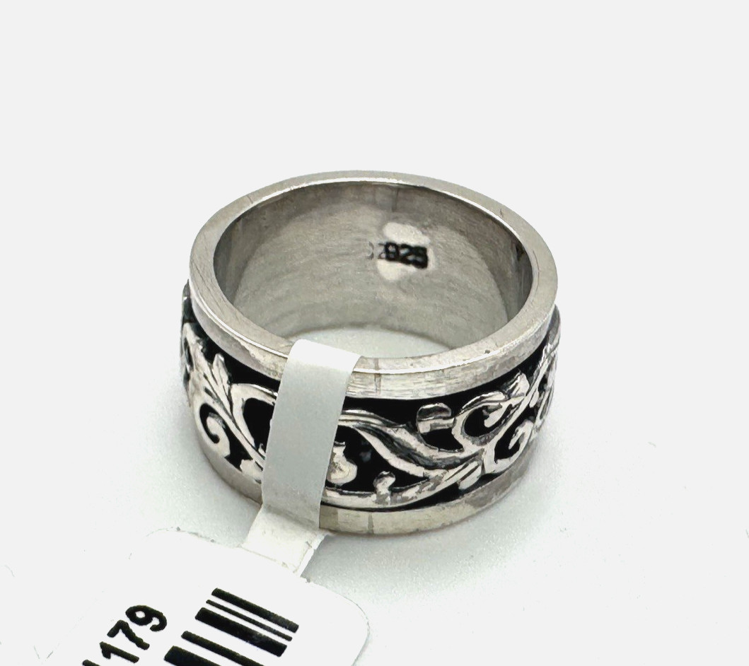 Unique 925 STERLING SILVER Fancy SPINNER Scrolled 10mm Wide BAND RING Sz 5