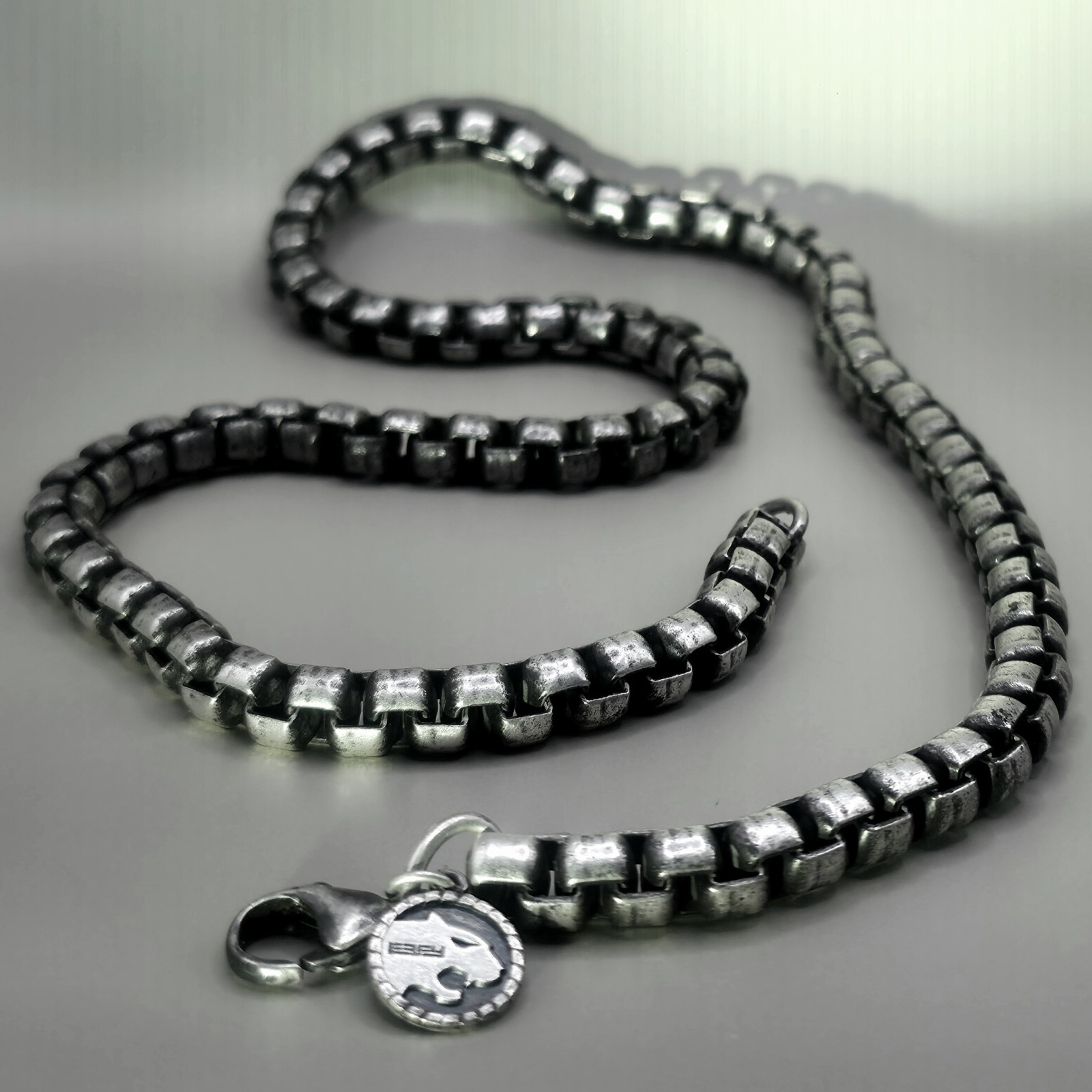Effy Signed 925 Silver Box Chain Necklace Lobster Clasp Round Charm Tag
