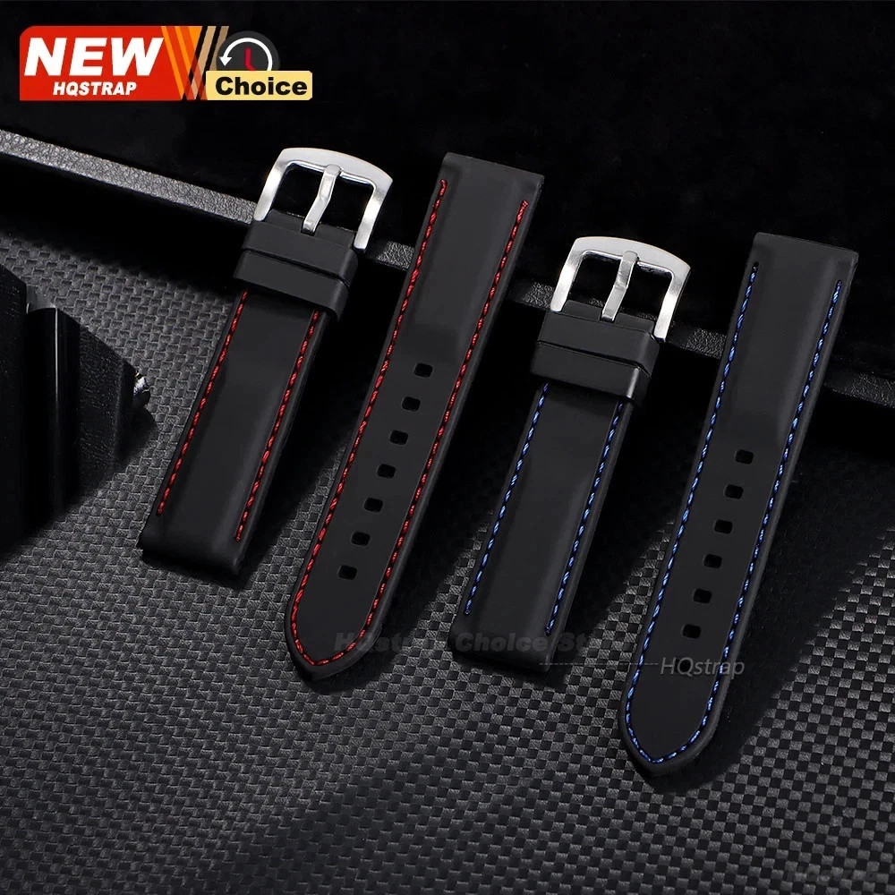 Stitching Sports Silicone Watch Band 18mm 20mm 22mm 24mm 26mm Thick Rubber Strap