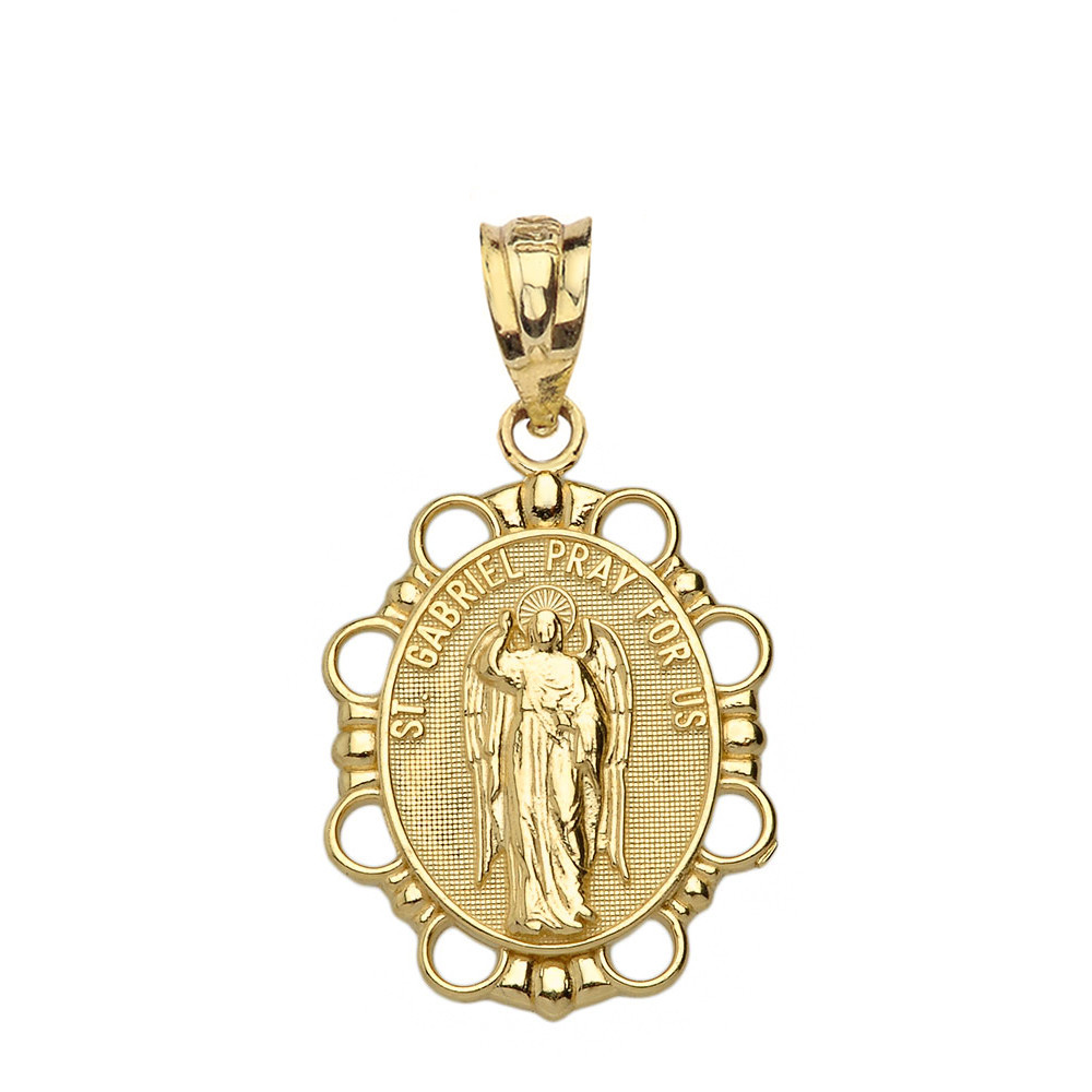 Solid Gold Saint Gabriel Pendant Necklace (Available in Yellow/Rose/White Gold)