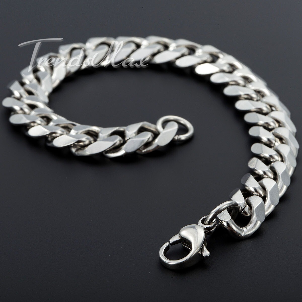 11mm Wide Mens Boys Curb Cuban Chain Silver Tone Stainless Steel Bracelet 7-11″