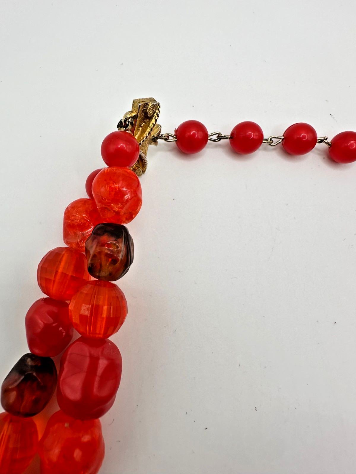 Gorgeous Signed Coro 2 Strand Beaded Choker Necklace Lucite Vintage Red Orange