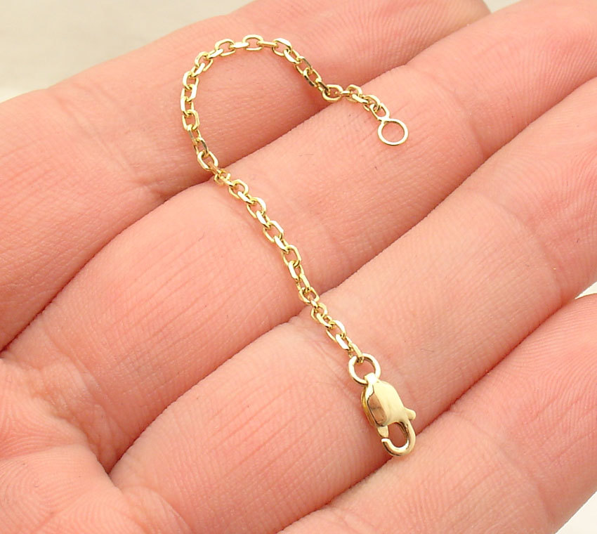 1.9mm Solid Cable Chain Bracelet Necklace Extender Clasp Real 14K Yellow Gold
