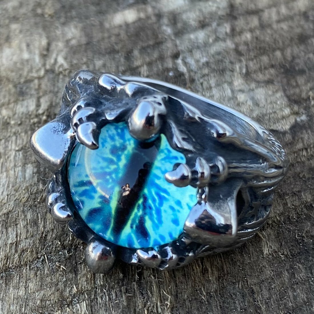 MENDEL Cool Mens Stainless Steel Dragon Claw Blue Evil Eye Eyeball Ring Sz 7-15