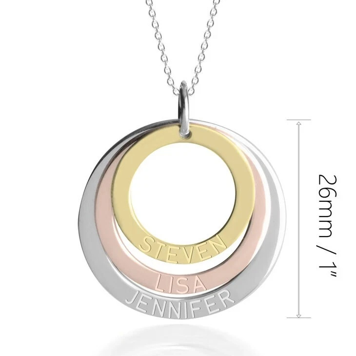 Three Tone Ring Engraved Mother Necklace personalized custom gift handmade