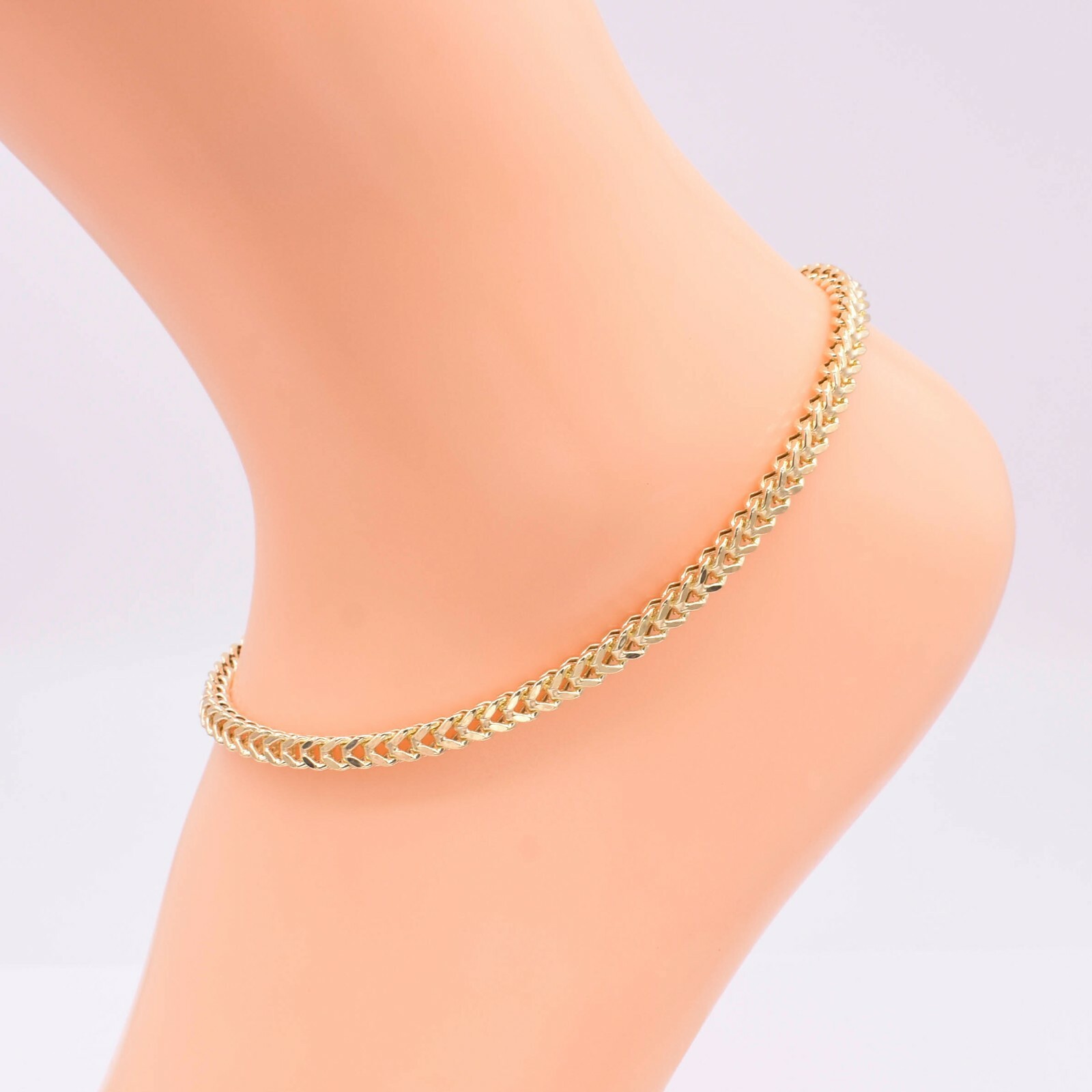 3.9mm Textured Franco Wheat Anklet Real 10K Yellow Gold 10″