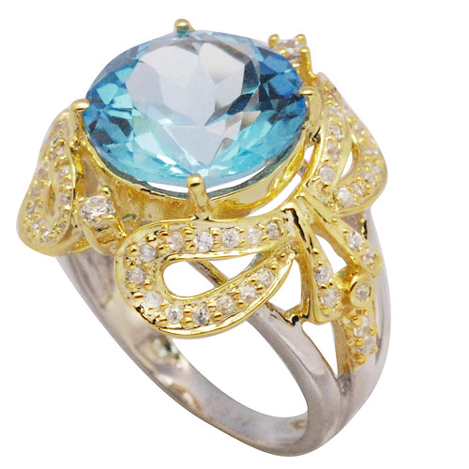 De Buman Sterling Silver 7.36ctw Genuine Swiss Blue Topaz Ring, Size 7