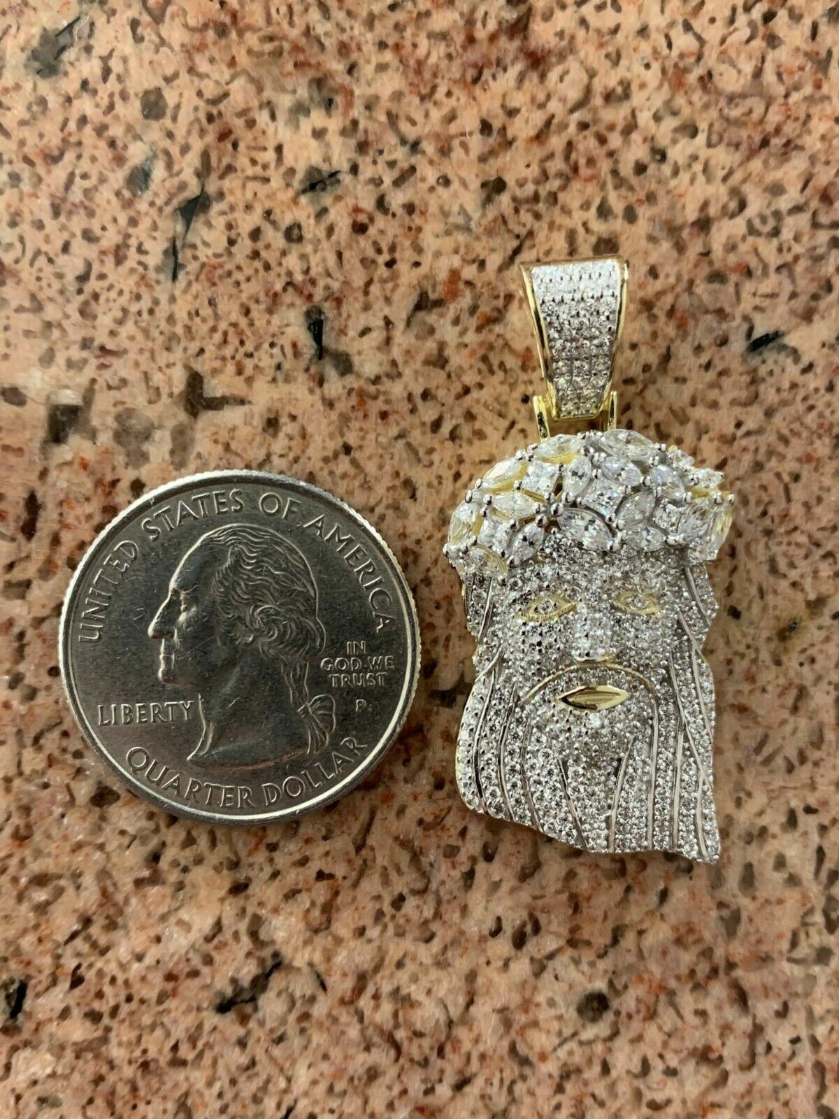 Men’s Solid 925 Silver Jesus Piece Simulated Diamond Yellow and Rose Gold Plated