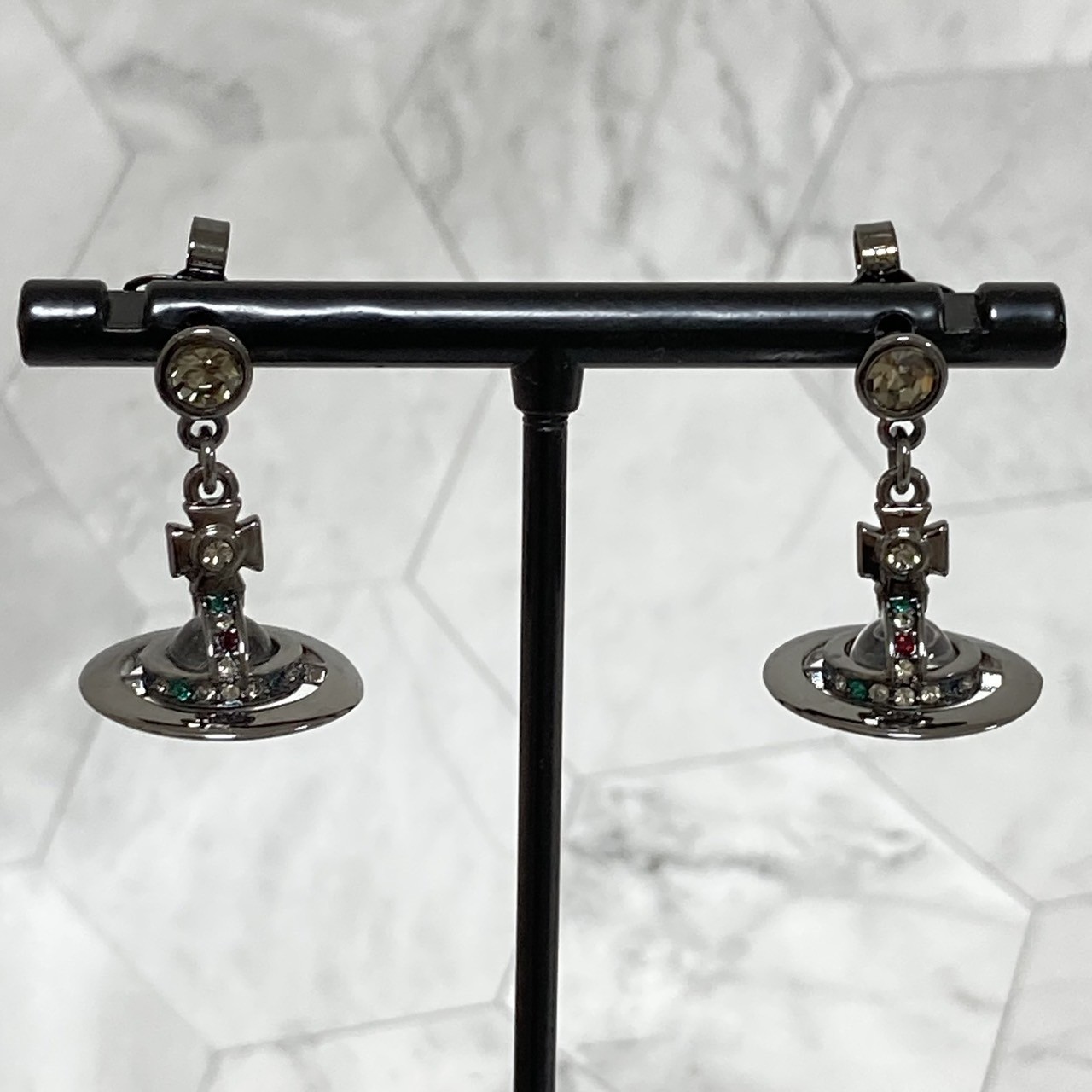 Vivienne Westwood Earrings Petite Orb Gunmetal Clear Multi 2.5 x 1.4cm NO BOX