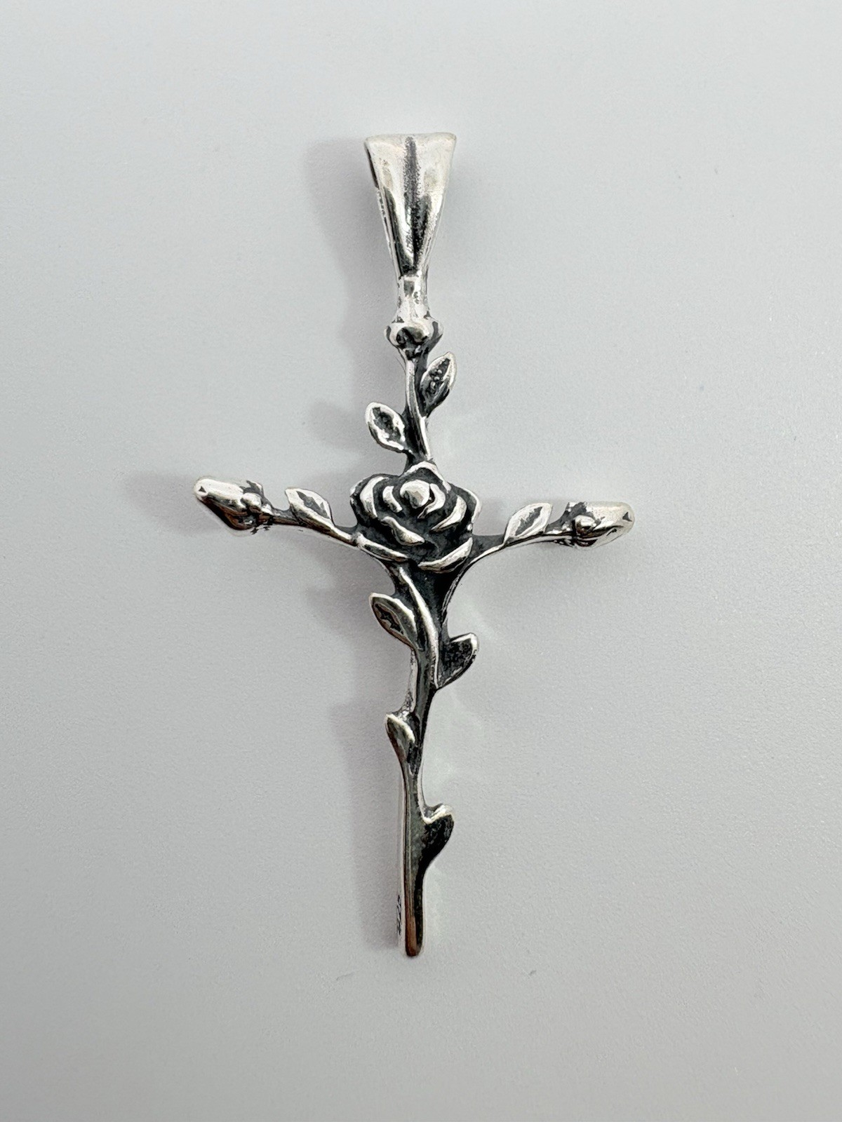 🌹 Dainty Feminine Rose Cross Pendant Sterling Silver ~ NEW!