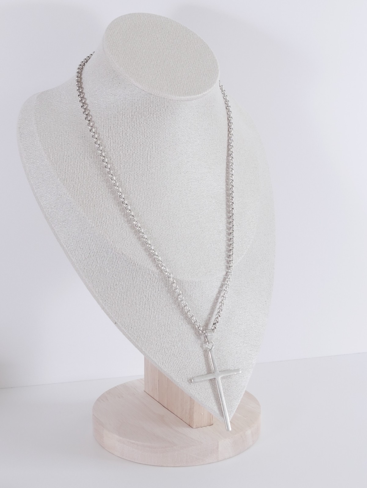 Large 925 Sterling Silver Cross Pendant Belcher Chain Necklace 51cm 22.96g