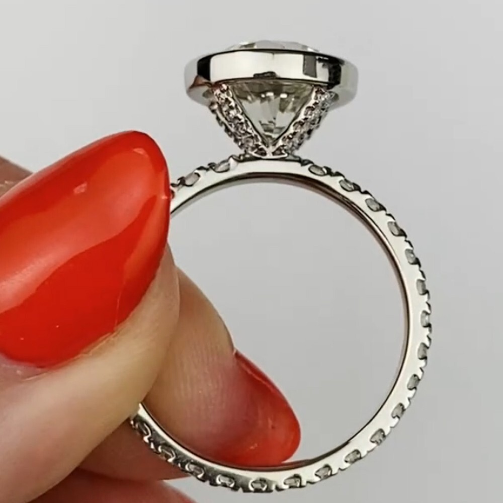 2.38 TCW Round Cut Moissanite Bezel Engagement Ring 14K White Gold Plated