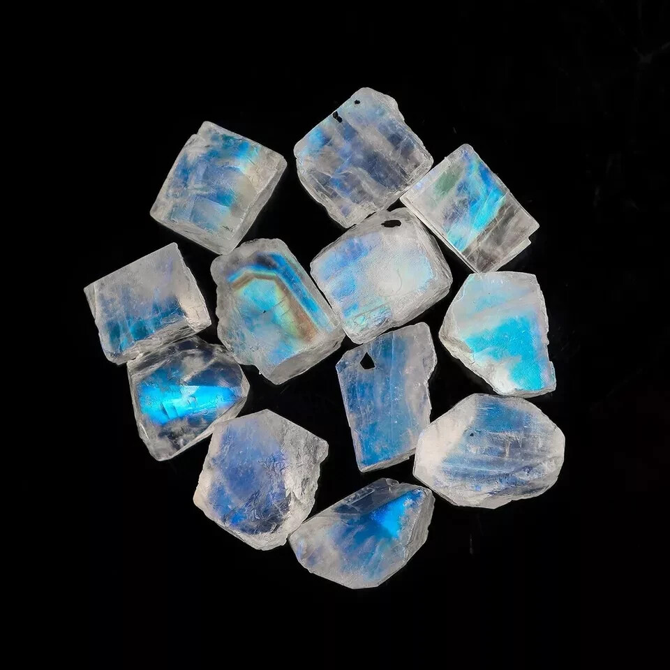 100% Natural Blue Rainbow Moonstone Facet Rough Specimen Old Stock Rough
