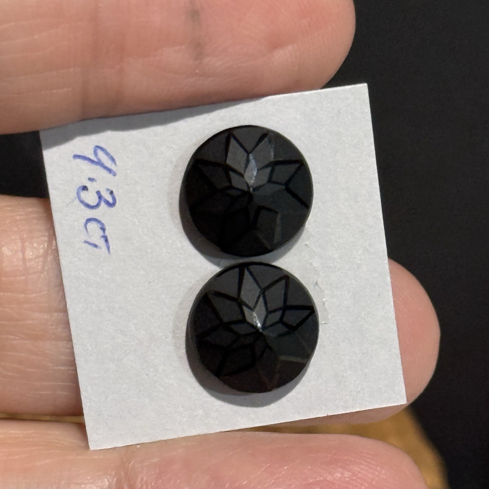 9.3ct 10.45×4.8mm Pair Black Precision Cut Black Spinel Round Cabochons Gems