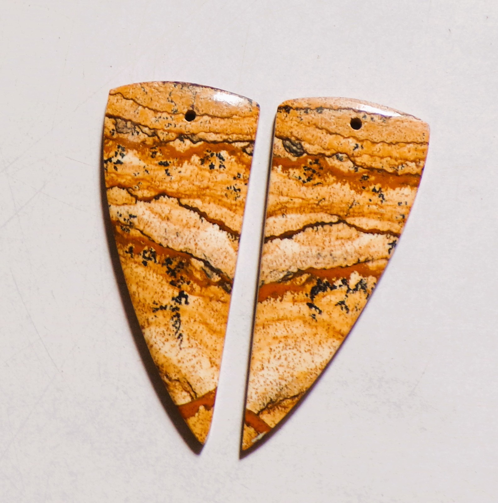 36.95 Cts Natural Picture Jasper Drilled Cabochon Match Pair Gemstone 42X18MM 06