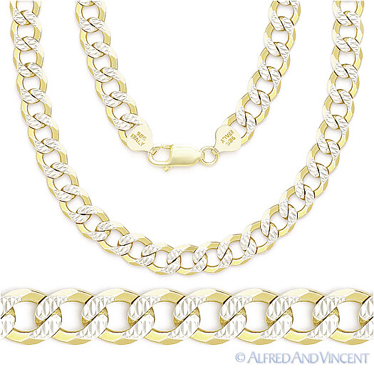6.9mm Cuban Pave Link .925 Sterling Silver 14k Yellow Gold-Plated Chain Necklace