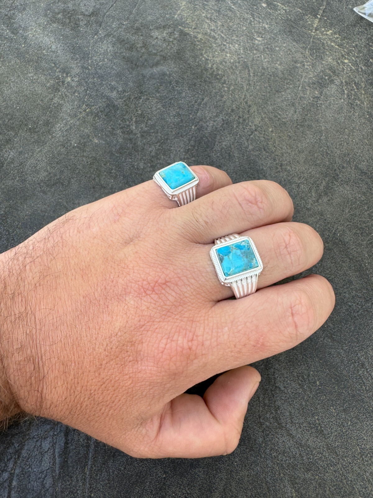 Blue Genuine Turquoise Stone Mens Real 925 Silver Ring Size 6 7 8 9 10 11 12 13