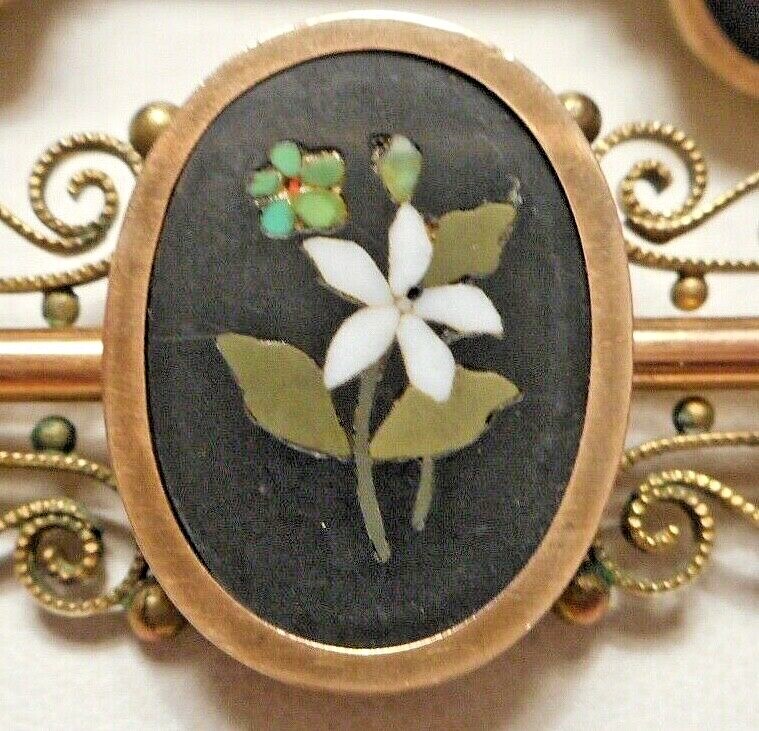 Antique Victorian Gold-Filled Italian Floral Micro Mosaic Brooch & Earrings Set