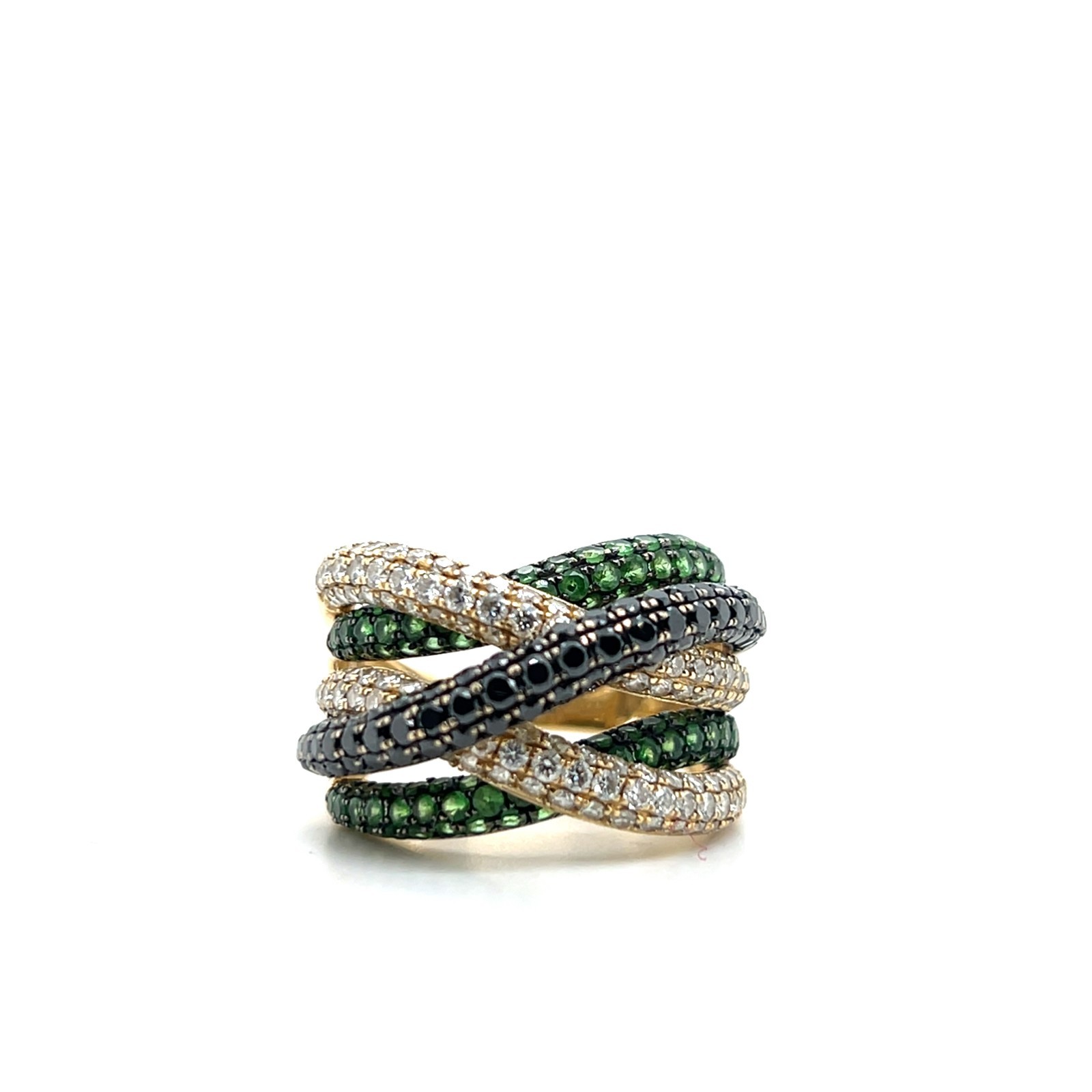 Effy Contemporary Diamond Black Diamond Tsavorite Garnet 14k Gold Cocktail Ring