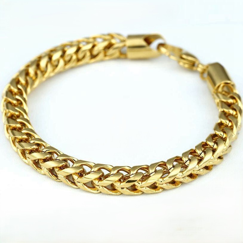 Men’s 8.5″ Stainless Steel 6mm Franco Chain Bracelet Gold plated + Box