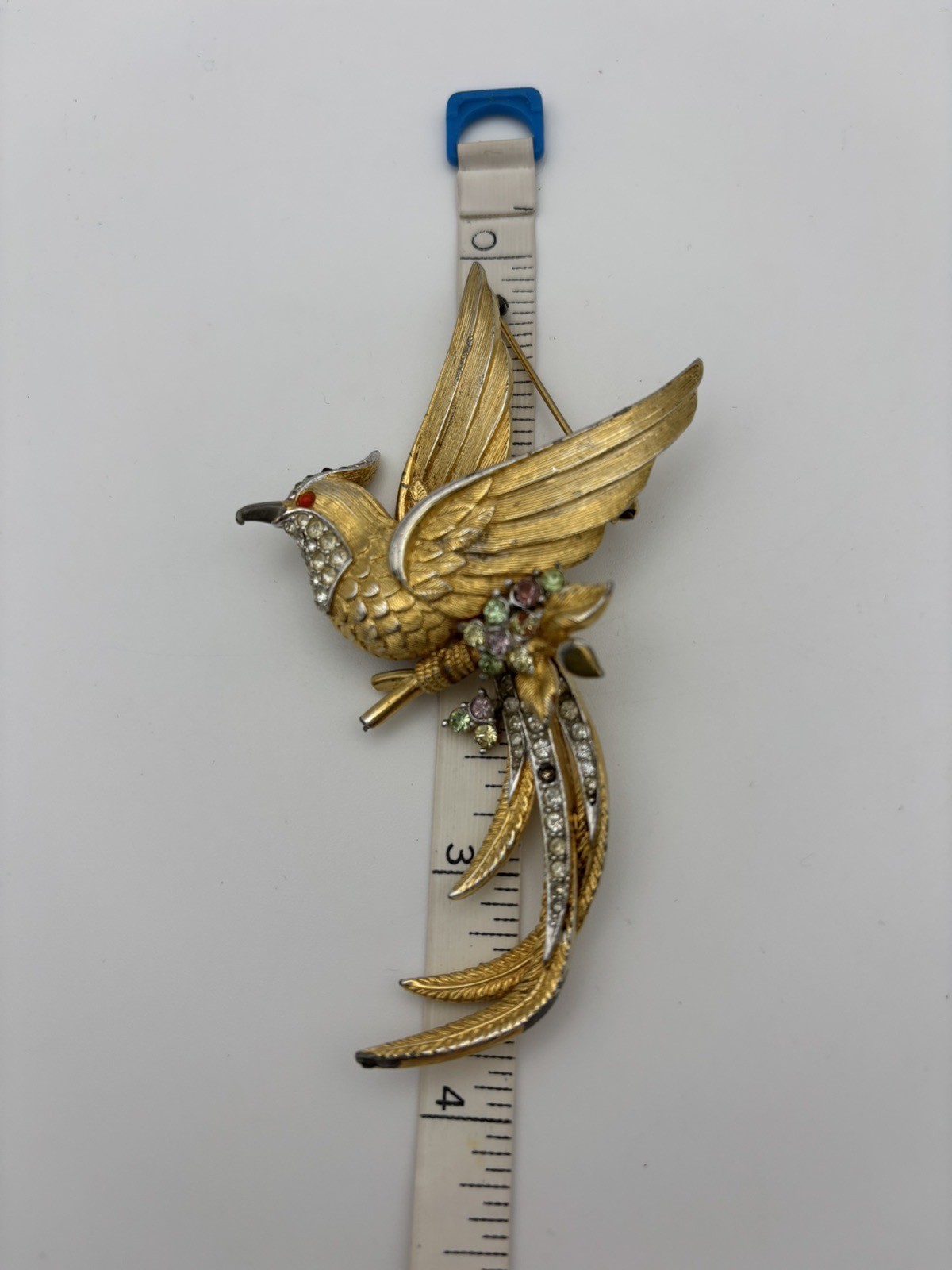 Vintage As-is Marcel Boucher Bird of Paradise Brooch Pin Gold Plated Rhinestones