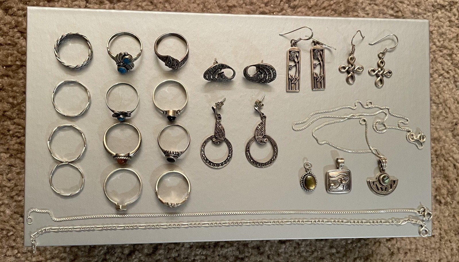 Vintage Sterling Silver 925 Jewelry Lot with Marcasite, Excellent Condition
