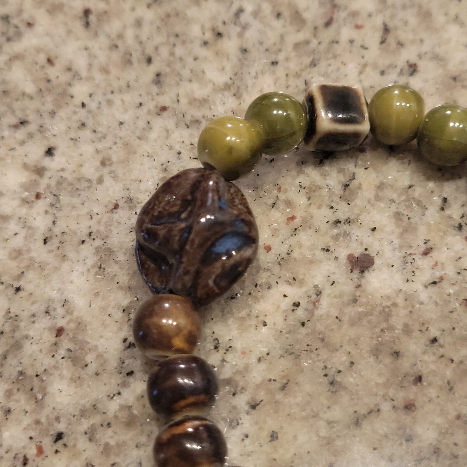 TGS Jewelry Bessie Beaded Bracelet Green Brown Stone Handmade India