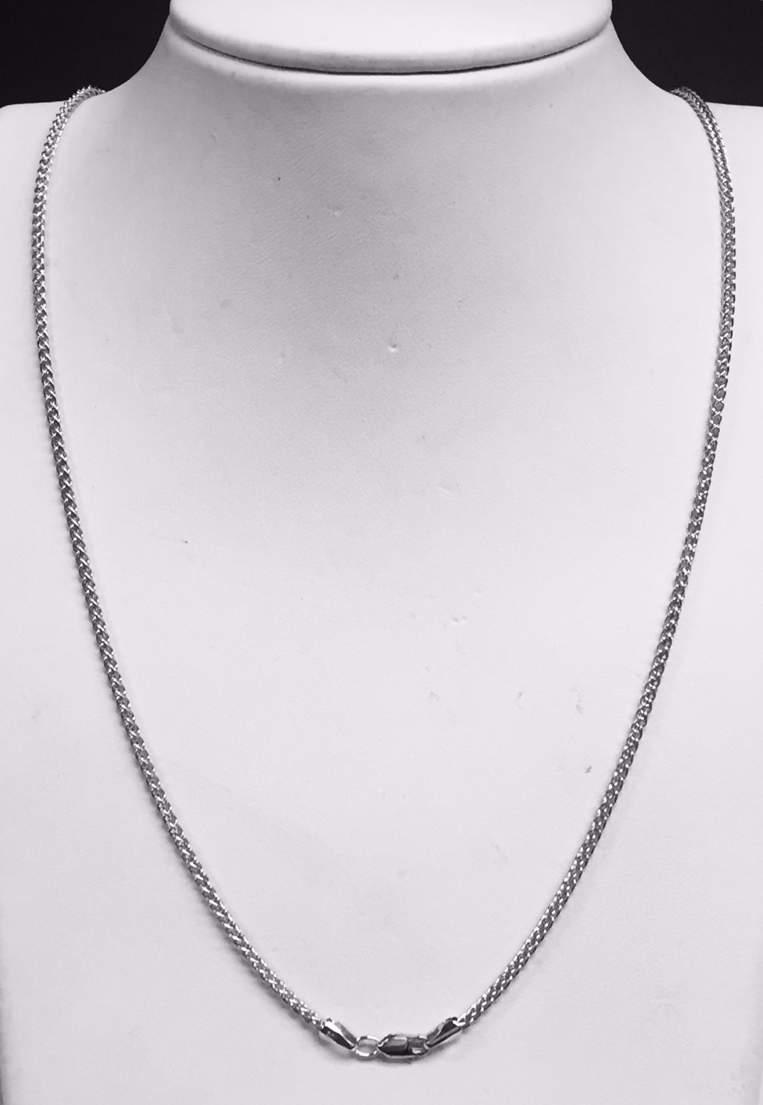 18k White Gold 16″ Basket Rope Round Wheat Link Chain Necklace 1.4 mm 3.3 grams