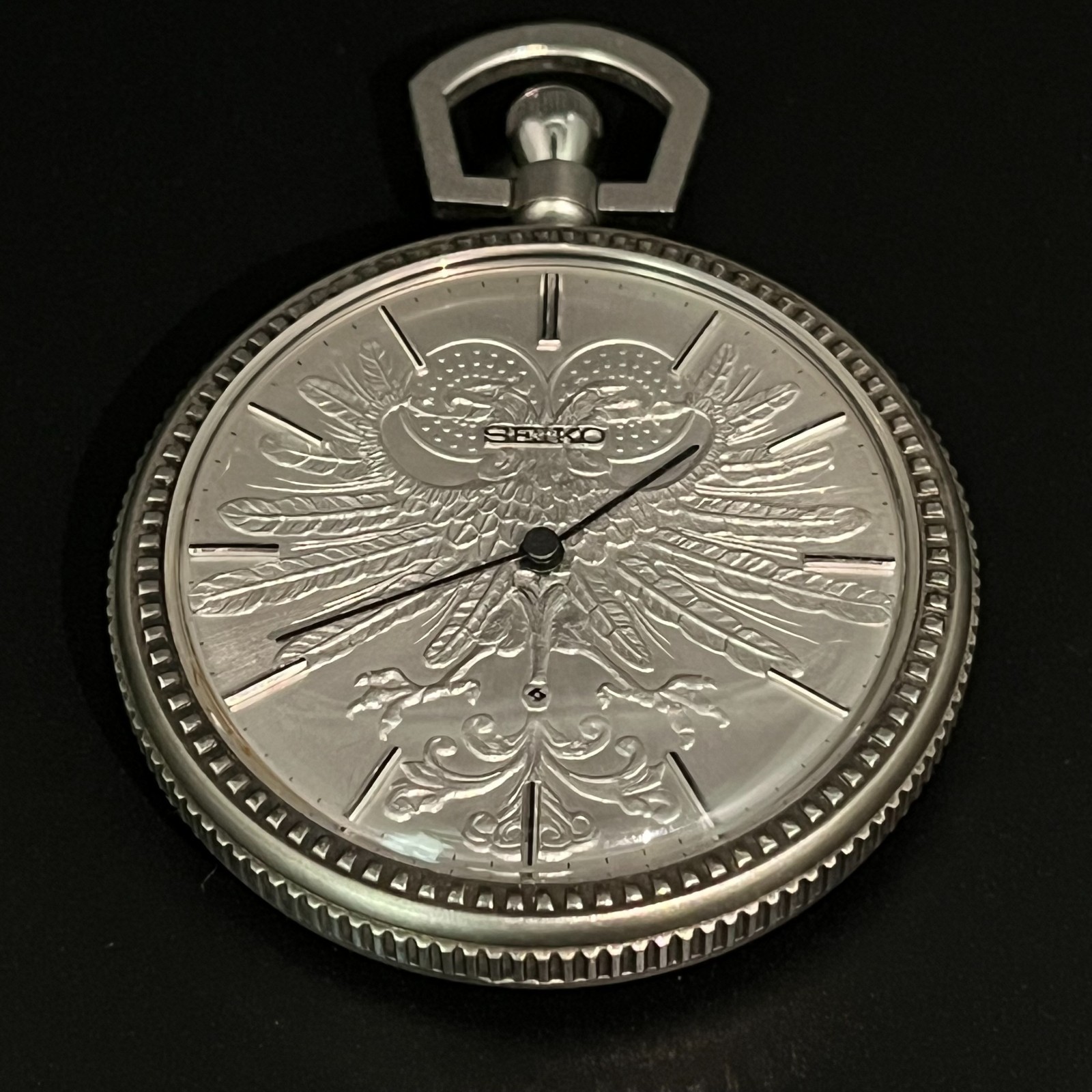 Rare SEIKO Silver 885 Pocket Watch Double Headed Eagle Dentsu 70th Anniv Working